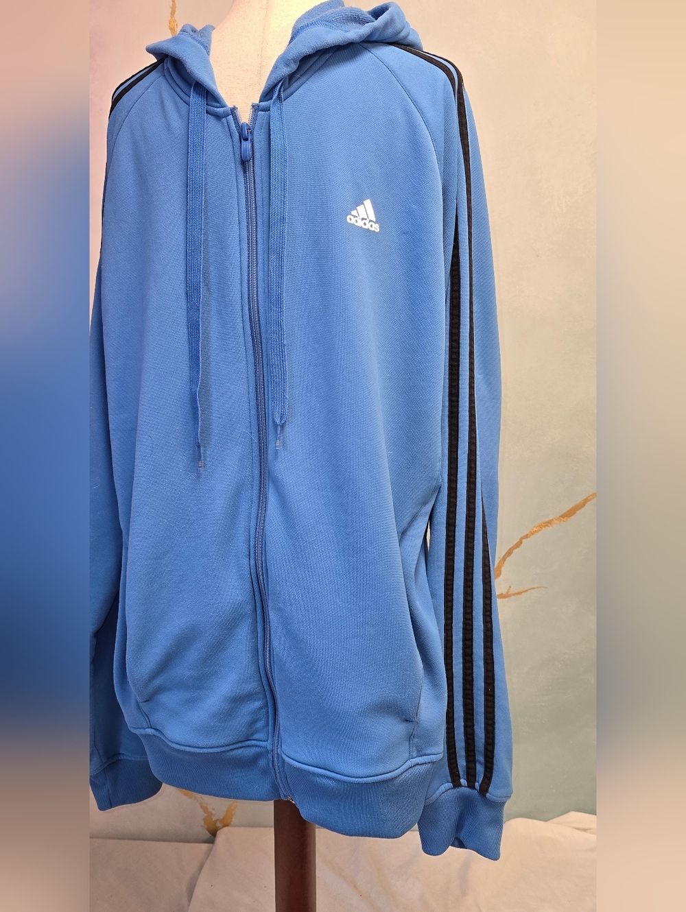Adidas Y2k Climalite Blue Full Zip Hoodie Sweatshirt Track Jacket 3 Stripes L